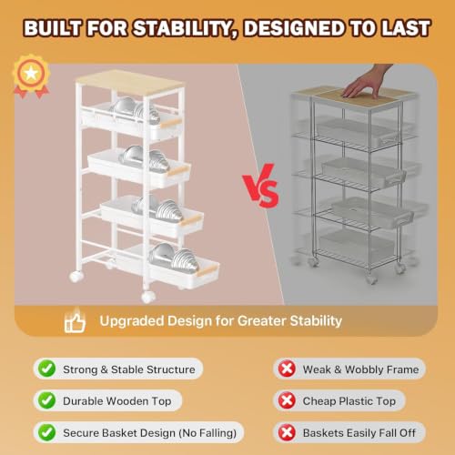 Slim Rolling Storage Cart for Narrow Spaces, White - Image 7