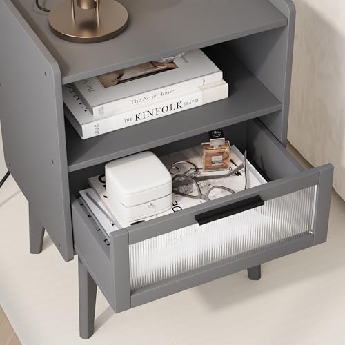 MMEOLUOOK Nightstand with Charging Station, Bedside Tables Grey - Image 8