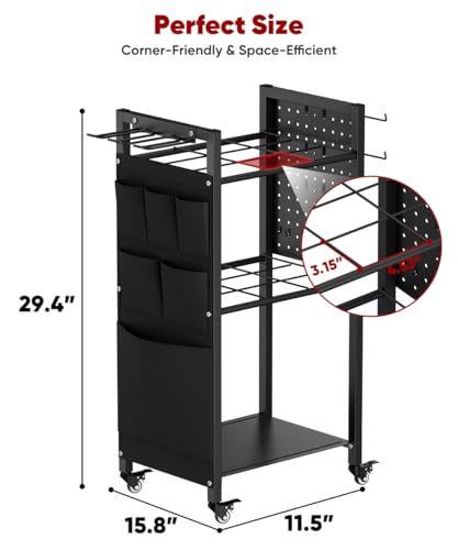 Wrapping Paper Storage Organizer with Wheels & Bag Storage, Black - Image 8