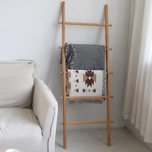 FUIN Blanket Ladder, 57in Rustic Extended Side Wood Decor Rack - Image 7