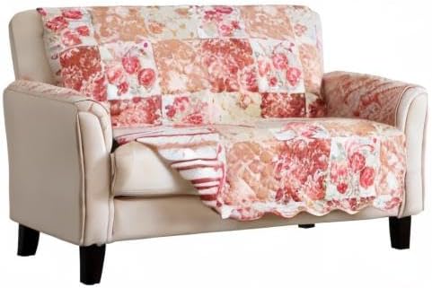 Great Bay Home Reversible Floral Patchwork Furniture Protector - Machine Washable, Scalloped Edge, Stain Resistant, Printed Furniture Cover for Dogs, Kids, and Pets (Loveseat, Burgundy/Taupe)