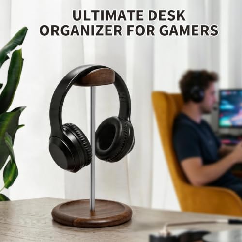 Universal Headset Stand for Desk with Walnut Storage Base - Image 8