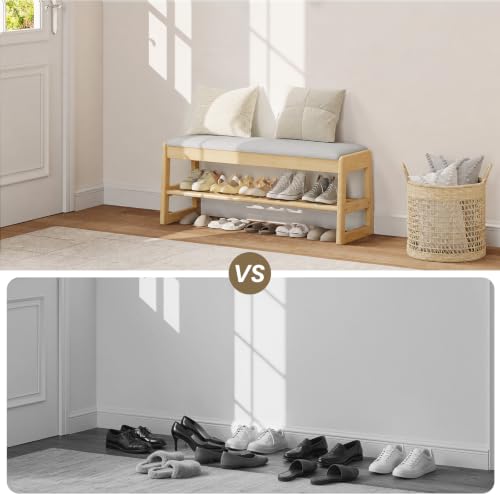 Solid Wood Shoe Rack Bench Entryway 2‑Tier with Hidden - Image 8