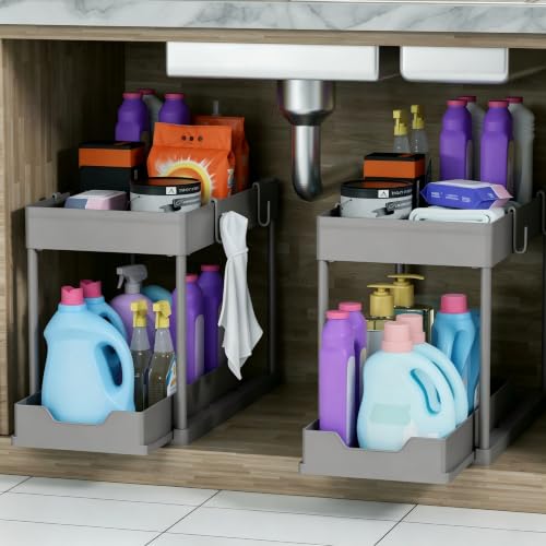 DEKAVA 2 Pack Under Sink Organizer, 2-Tier Sliding Cabinet Basket - Image 7