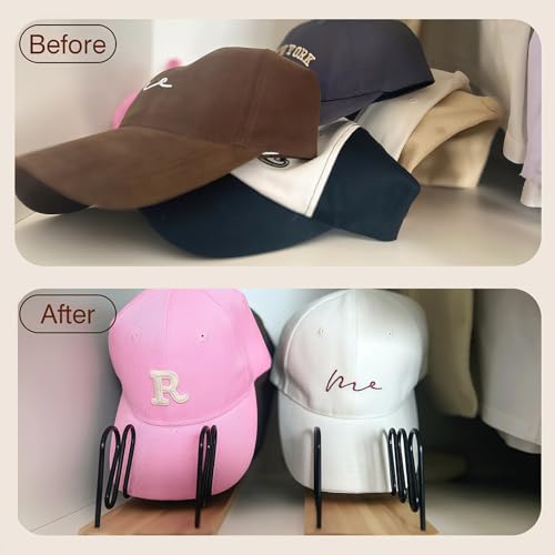 Hat Organizer for Baseball Caps, 2 Pack Wood & Metal Hat Rack - Image 7