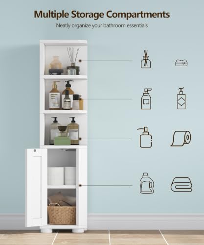Small Bathroom Corner Storage Cabinet with 3 Open Shelves - Image 6