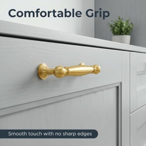 RZDEAL 4-Pack Solid Brass Cabinet Pulls, 3 Inch Inch Hole Center - Image 4