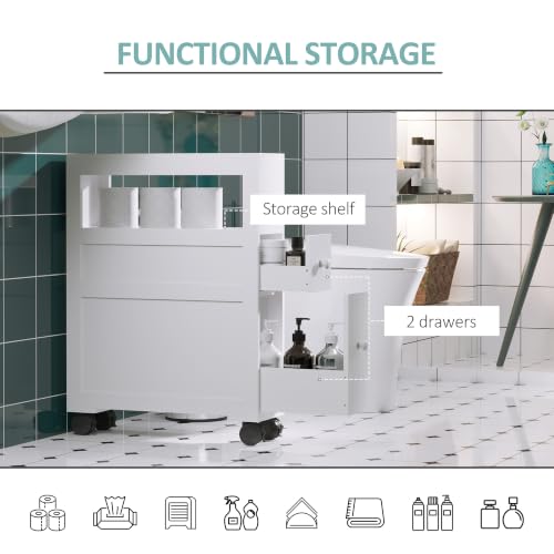 HOMCOM Slim Bathroom Storage Cabinet with Wheels and 2 - Image 7