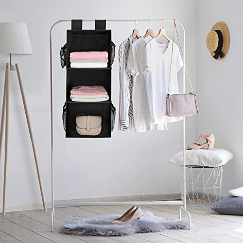 2 Pack 3 Shelf Hanging Closet Organizer with 2 Velcro, Black - Image 7