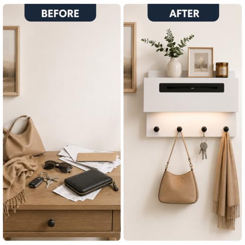 Wall Mounted Entryway Coat Rack with Mail Organizer and Motion - Image 8