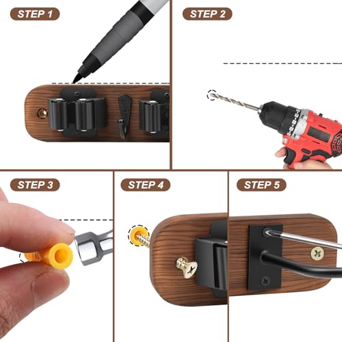 Broom Holder Wall Mount With Vacuum Cleaner Holder,Wood - Image 8