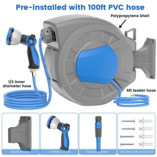 REDUCTUS Retractable Garden Hose Reel Wall Mount 1/2" x 100 ft + - Image 7