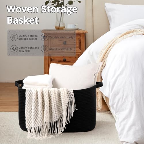 OIASKET Large Blanket Basket, Black Blanket Storage Living Room - Image 8