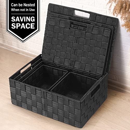 Storage Baskets with Lids: 5 Pack Stackable Woven Storage Bins - Image 8