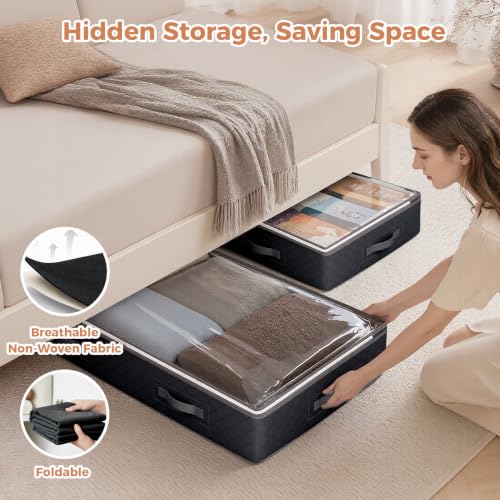 Budding Joy 95L Under Bed Storage, 4 Pack Closet Organizers Black - Image 7