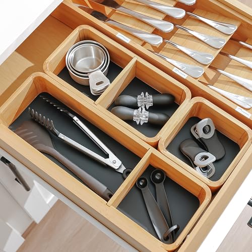 KitchenEdge Modular Drawer Organizer Set, 3-Container, Bamboo - Image 8