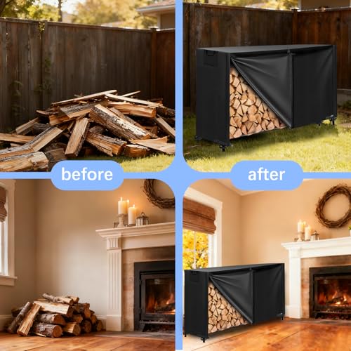 6FT Firewood Rack Cover, Heavy Duty 600D Waterproof - Image 8