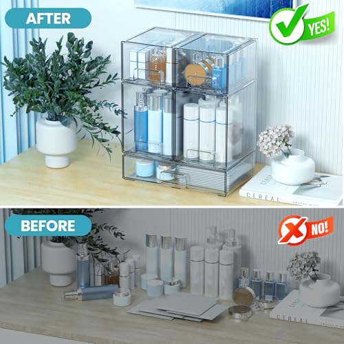 Stackable Storage Drawers, 3 Pack Clear Acrylic Makeup & Baby - Image 8