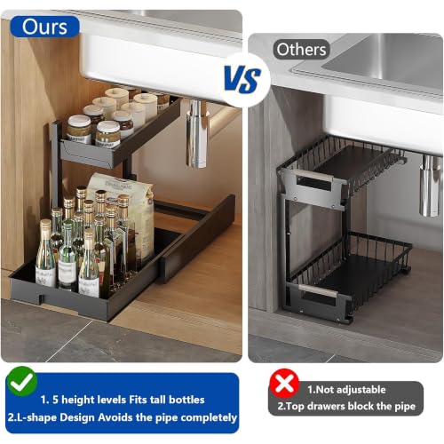 2 Pack Under Sink Organizer, L-Shaped 2 Tier Pull Out - Image 7
