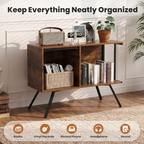 Flip Top Record Player Stand with Vinyl Storage Up to 150 Albums - Image 8