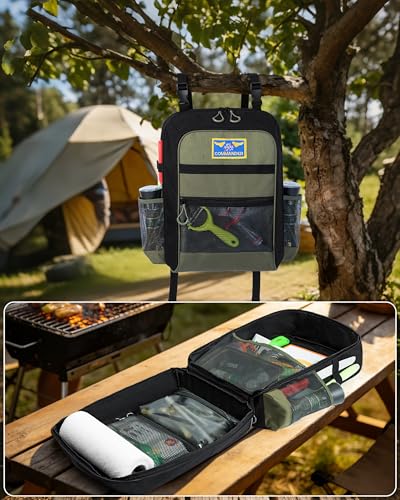 Camp Kitchen Organizer Backpack with Paper Towel Holder, Black - Image 7