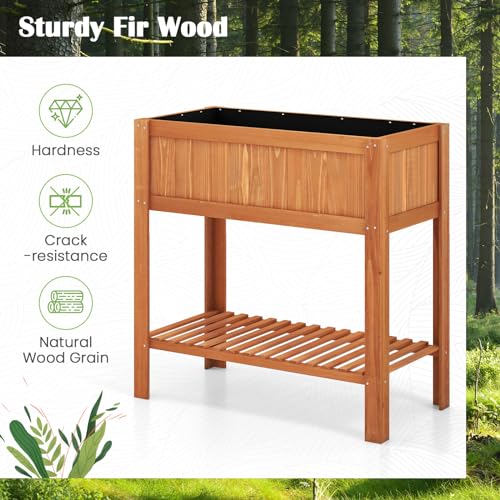 COSTWAY Raised Garden Bed, Wood Planter Box with Storage Shelf - Image 8