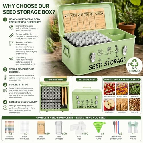 Large Metal Seed Storage Organizer Box with Lid | Home Organization - Image 8