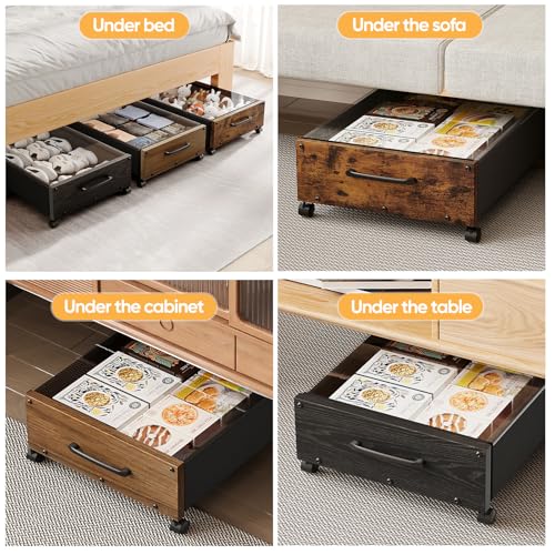 Wooden Under Bed Storage with Wheels, Rolling Under - Image 7