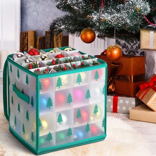 2 Pcs Xmas Ornament Storage Box 64 Compartment, Tree Style - Image 7