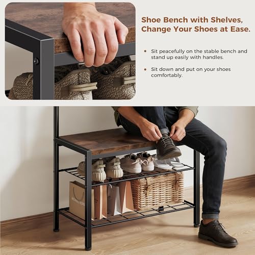 DUMOS 5-in-1 Hall Tree with Coat Rack and Shoe Bench - Image 7