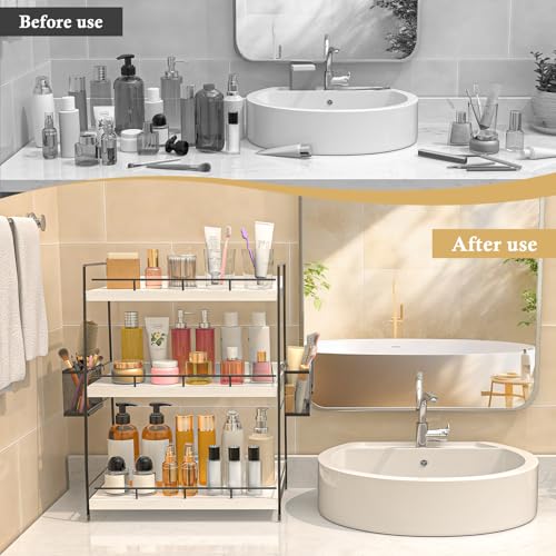 Wood Bathroom Counter Organizer with Metal Frame for Vanity - Image 8