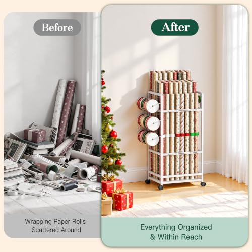 Wrapping Paper Storage with 4 Adjustable Rods, Gift Wrap - Image 8
