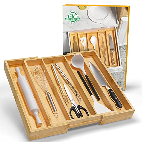 Bamboo Utensil Organizer Cutlery Organizer - Expandable 5 Slots - Image 8