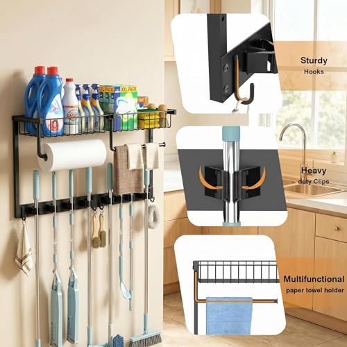 Broom Holder Wall Mount with Paper Towel Holder& | Home Organization - Image 8