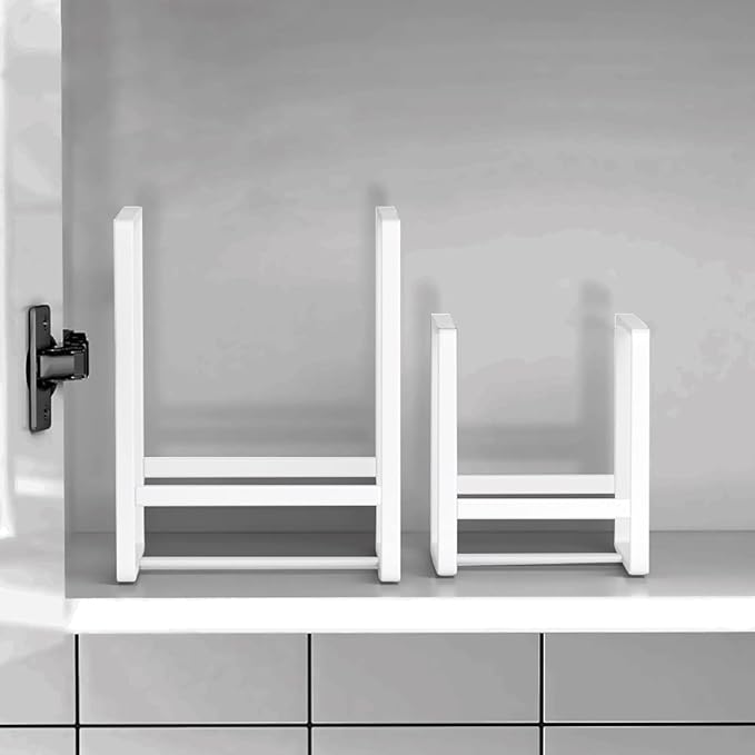 4PCS Plate Holders Organizer, Metal Dish Storage Dying Display Rack for Cabinet, Counter and Cupboard - White, 2 Small and 2 Large