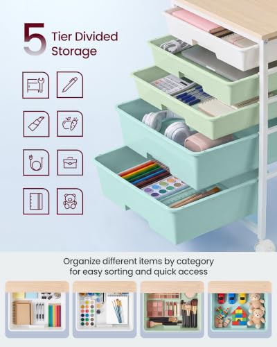 VASAGLE Rolling Cart with Drawers,5 Drawers Storage Cart - Image 7