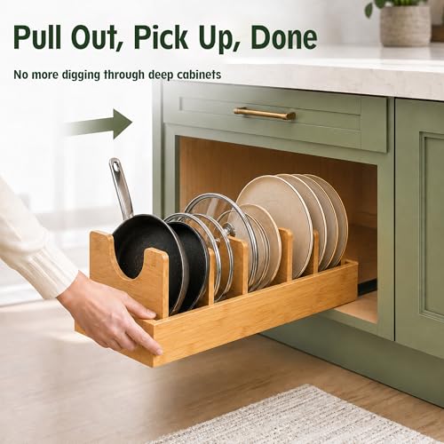 Pull Out Pots and Pans Organizer, Bamboo Cabinet Storage Rack - Image 8