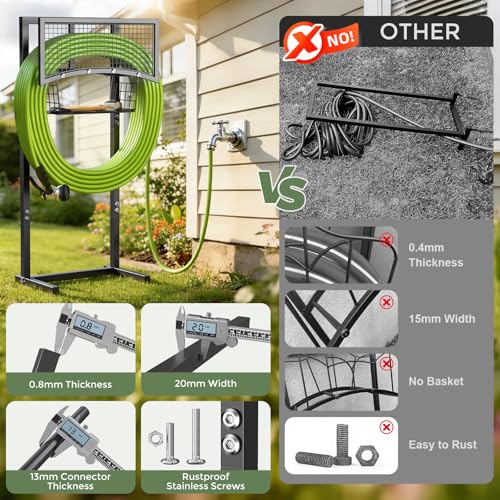Garden Hose Holder Freestanding with Storage Basket, Holds - Image 7