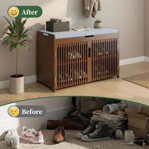 Shoe Storage Bench with Cushioned Seat 3-Tier Entryway - Image 7
