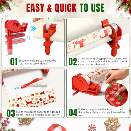 3-in-1 Tabletop Wrapping Paper Holder with Gift Wrap Cutter &Tape - Image 7