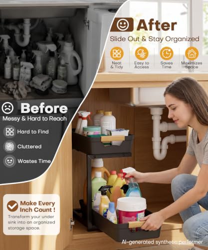 Homde Sliding Under Sink Organizer: 2-Pack Pull-Out | Under Sink Stora - Image 3