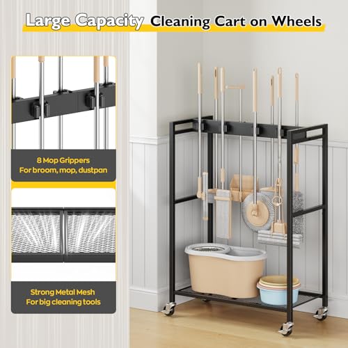 BORISI Broom And Mop Holder, Movable Broom Closet Storage Cabinet - Image 7