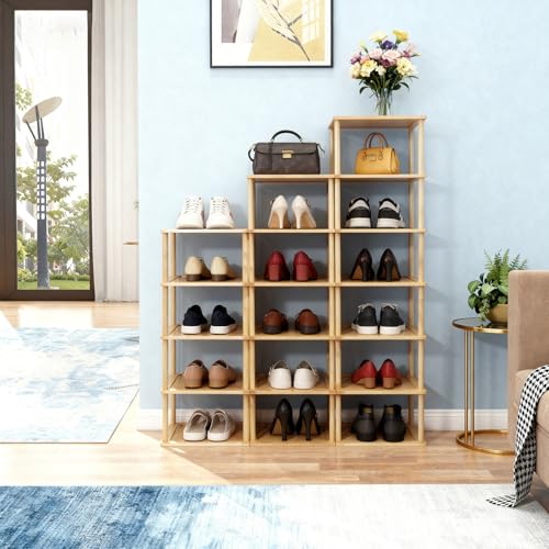 Aniston 5 Tier Small Shoe Rack Bamboo, Free Standing Slim - Image 8