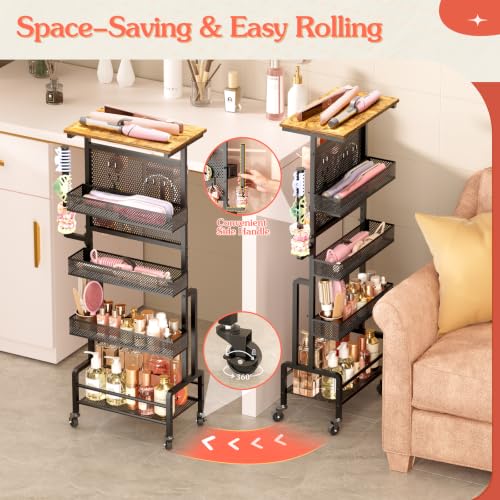 Hair Tool Organizer Cart, Slim Rolling Hair Dryer Holder - Image 7