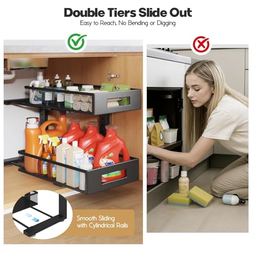 2 Packs 19IN Depth Under Sink Organizer, 2-Tier Pull Out - Image 8