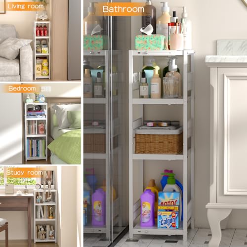 4 Tier Expandable Slim Storage Shelf, Metal Shelving Unit - Image 7
