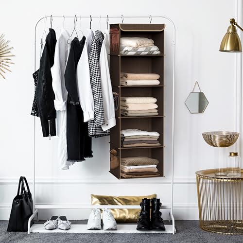 Simple Houseware 5 Shelf Hanging Closet Organizer, Brown - Image 6