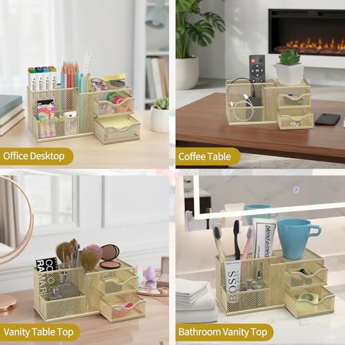 Mesh Desk Organizer with 2 Drawers, Metal Pen Holder for Desk - Image 7