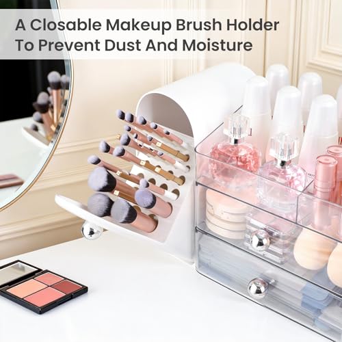 Makeup Organizer Countertop with Makeup Brush Holder,White - Image 7