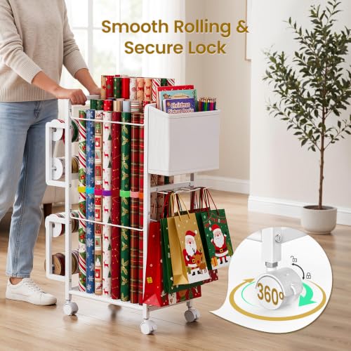 Lewondr Wrapping Paper Organizer Storage, Rolling Gift - Image 7